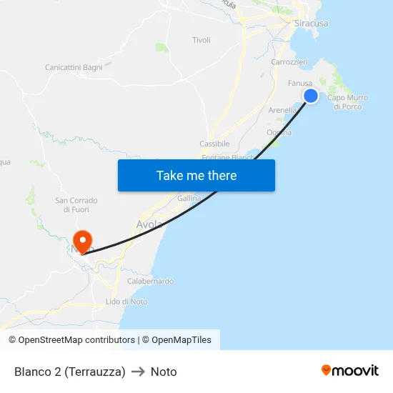 Blanco 2 (Terrauzza) to Noto map
