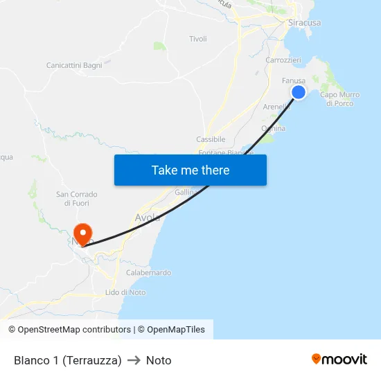 Blanco 1 (Terrauzza) to Noto map
