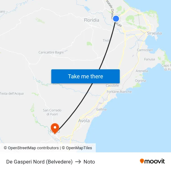 De Gasperi North (Belvedere) to Noto map