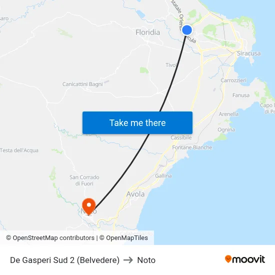 De Gasperi South 2 (Belvedere) to Noto map