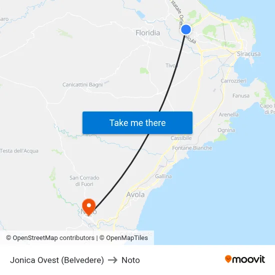 West Jonica (Belvedere) to Noto map