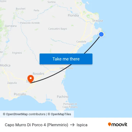Cape Murro Di Porco 4 (Plemmirio) to Ispica map