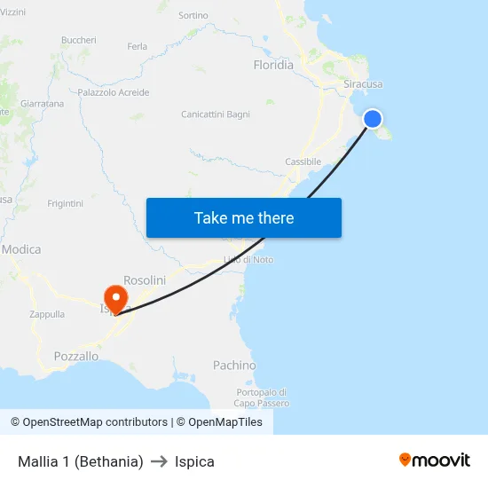 Mallia 1 (Bethania) to Ispica map