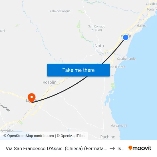 Via San Francesco D'Assisi (Chiesa) (Fermata Non Segnalata) (Avola) to Ispica map