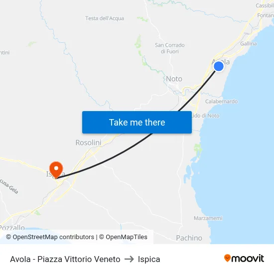 Avola - Vittorio Veneto Square to Ispica map