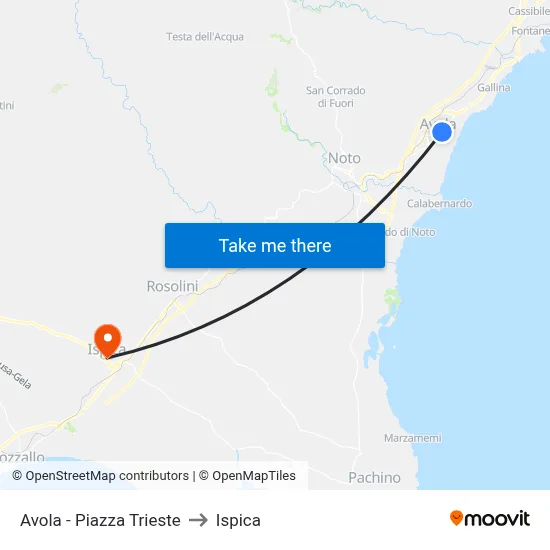 Avola - Trieste Square to Ispica map