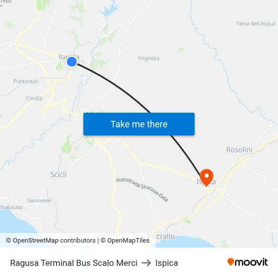 Ragusa Terminal Bus Scalo Merci to Ispica map