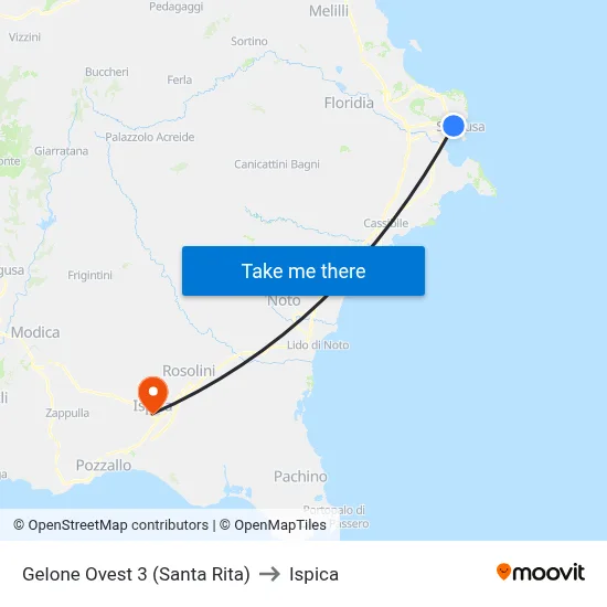Gelone West 3 (Santa Rita) to Ispica map