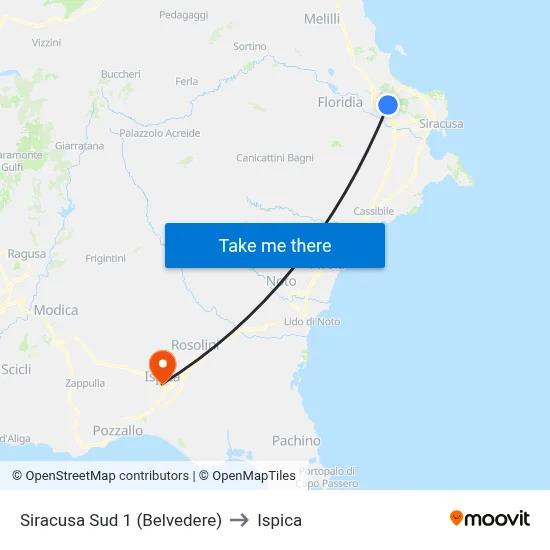 South Siracusa 1 (Belvedere) to Ispica map
