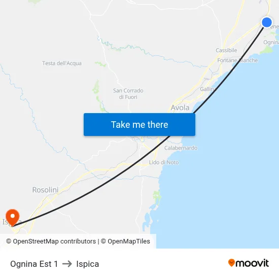 Ognina East 1 to Ispica map