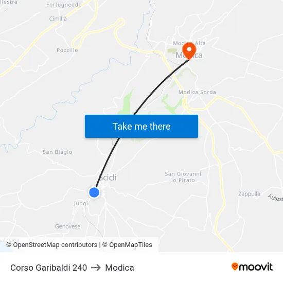 Corso Garibaldi 240 to Modica map