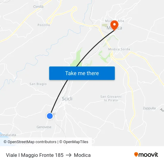 Viale I Maggio Fronte 185 to Modica map