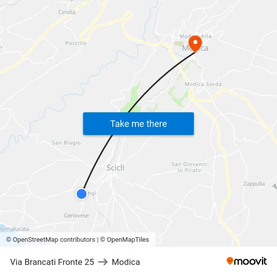 Via Brancati Fronte 25 to Modica map