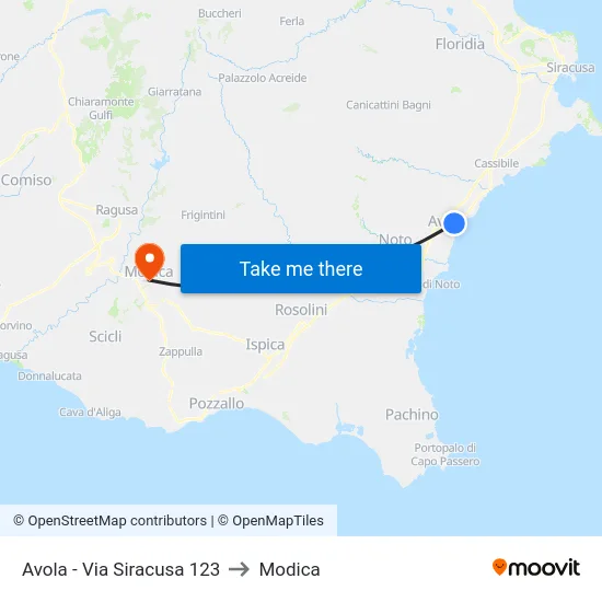 Avola - Via Siracusa 123 to Modica map