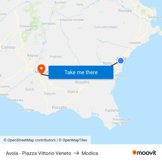 Avola - Piazza Vittorio Veneto to Modica map