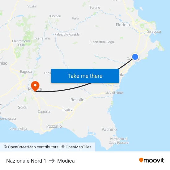 Nazionale Nord 1 to Modica map