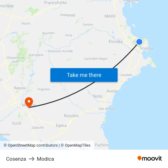 Cosenza to Modica map