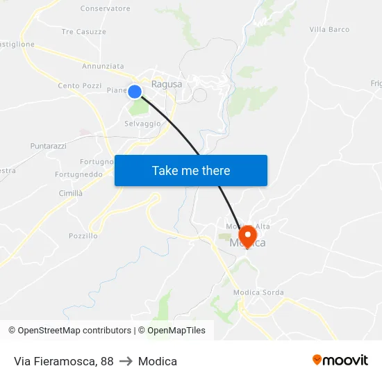 Via Fieramosca, 88 to Modica map