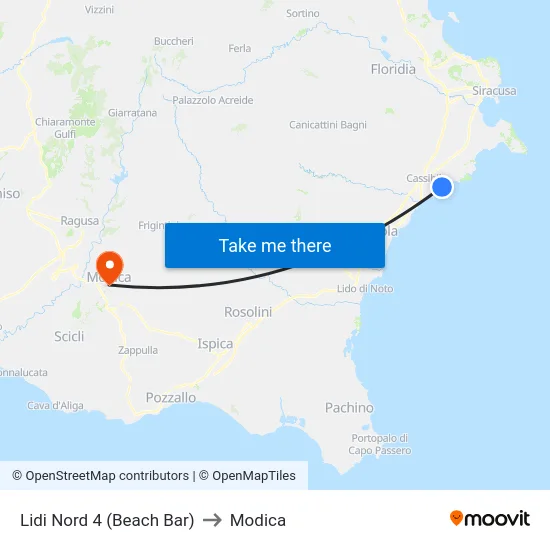 Lidi Nord 4 (Beach Bar) to Modica map