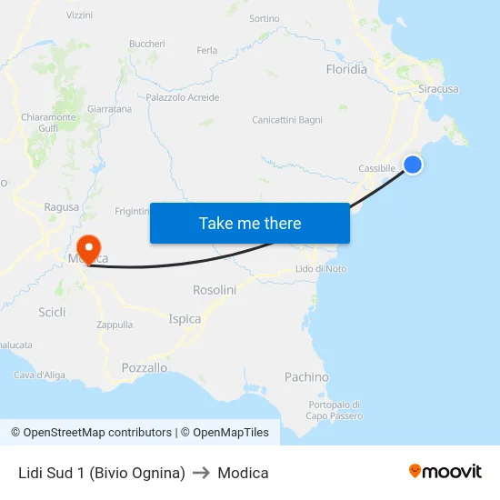 Lidi Sud 1 (Bivio Ognina) to Modica map