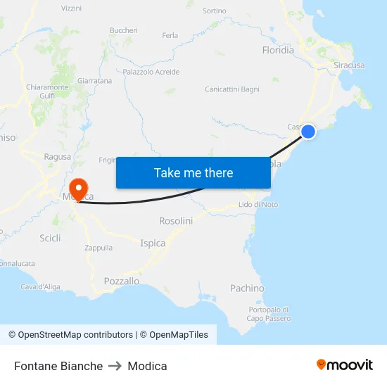 Fontane Bianche to Modica map