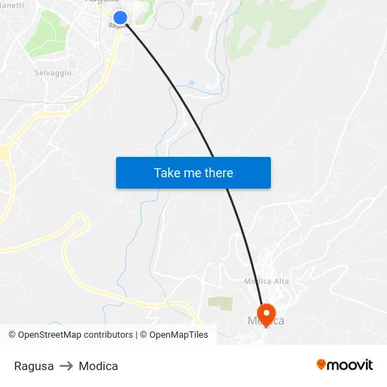 Ragusa to Modica map
