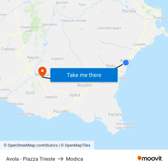 Avola - Piazza Trieste to Modica map