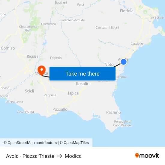 Avola - Piazza Trieste to Modica map