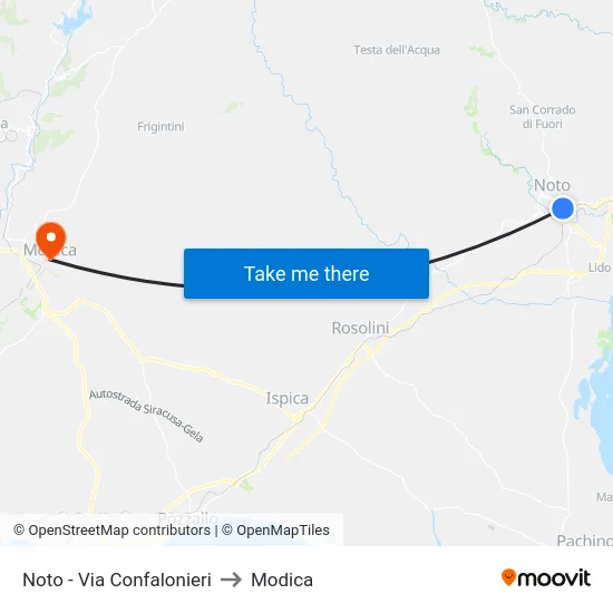 Noto - Via Confalonieri to Modica map