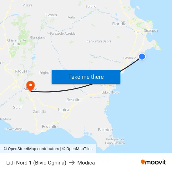 Lidi Nord 1 (Bivio Ognina) to Modica map