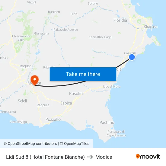 Lidi Sud 8 (Hotel Fontane Bianche) to Modica map
