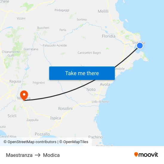 Maestranza to Modica map