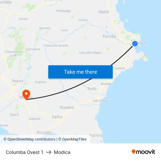 Columba Ovest 1 to Modica map