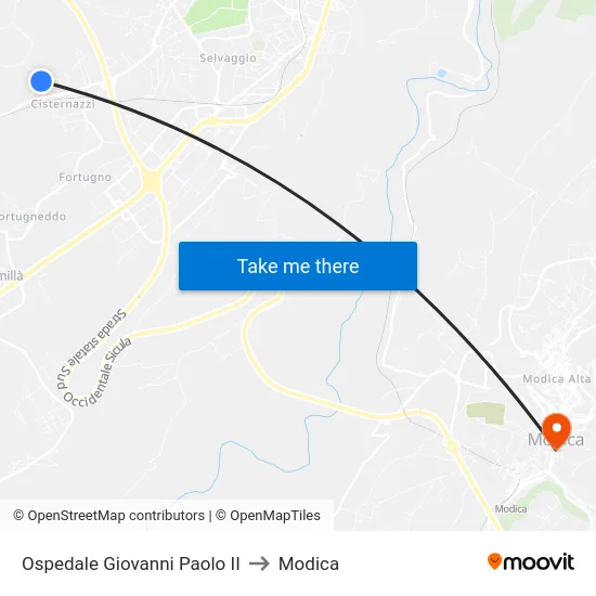 Ospedale Giovanni Paolo II to Modica map