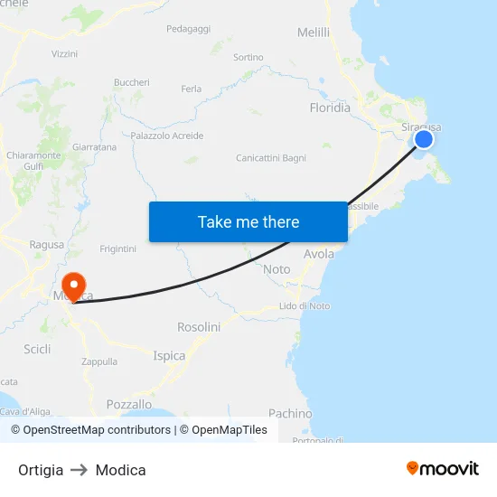 Ortigia to Modica map