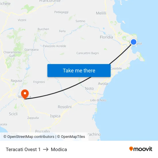 Teracati Ovest 1 to Modica map