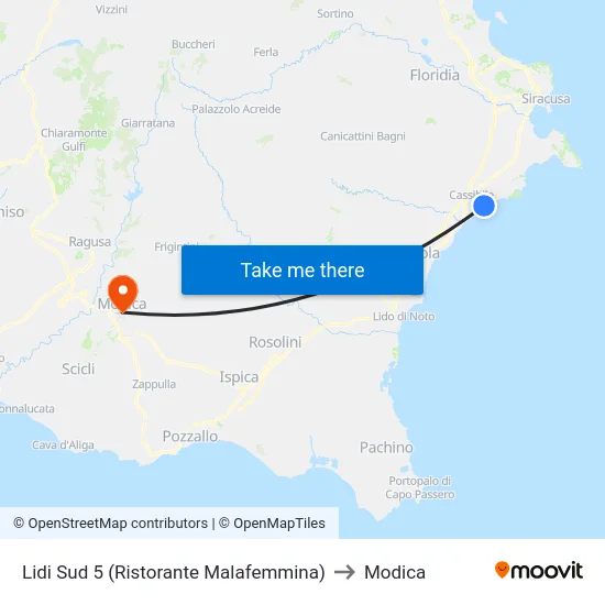 Lidi Sud 5 (Ristorante Malafemmina) to Modica map