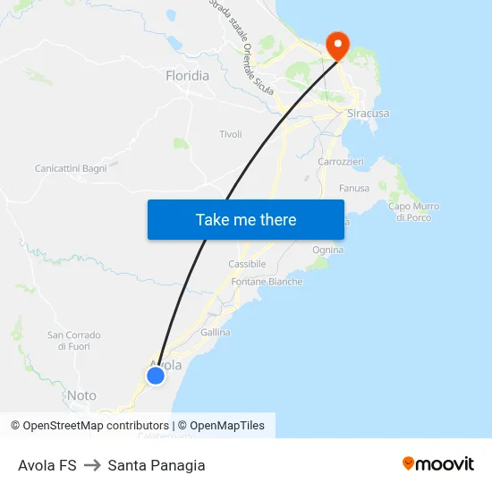Avola Railway Station to Santa Panagia map