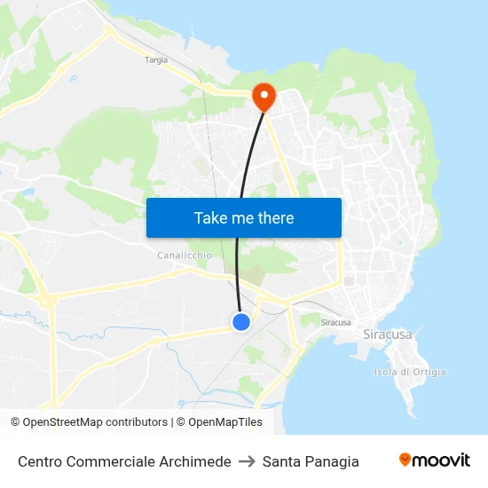 Centro Commerciale Archimede to Santa Panagia map