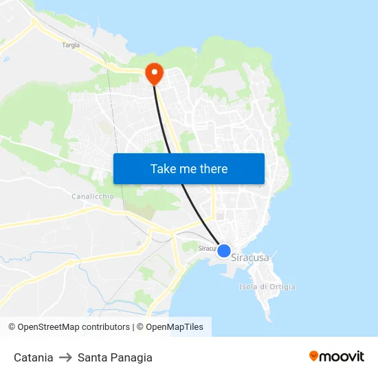 Catania to Santa Panagia map