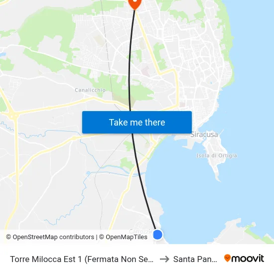 Torre Milocca East 1 (Unmarked Stop) to Santa Panagia map