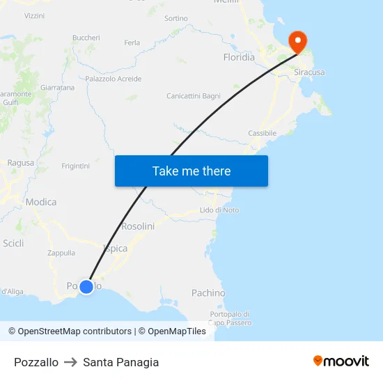 Pozzallo to Santa Panagia map