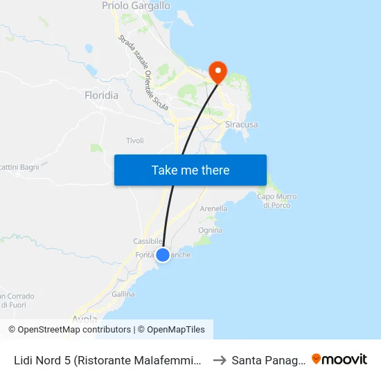 Lidi Nord 5 (Ristorante Malafemmina) to Santa Panagia map