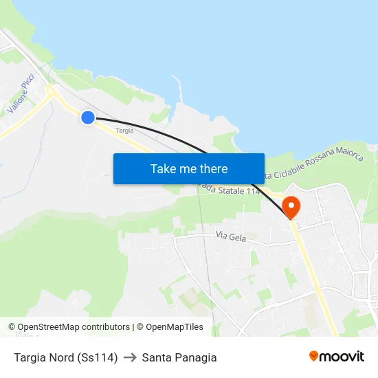 Targia Nord (Ss114) to Santa Panagia map