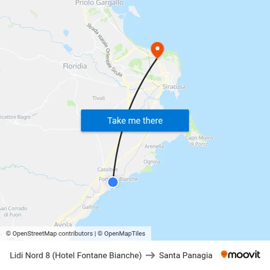 Lidi North 8 (Hotel Fontane Bianche) to Santa Panagia map