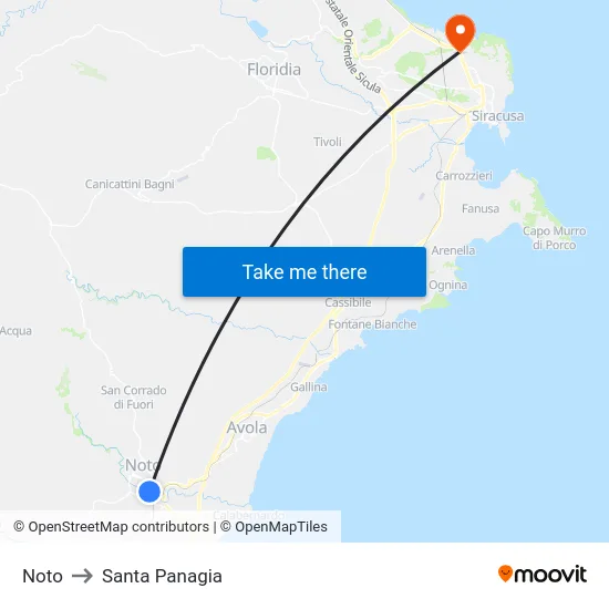 Noto to Santa Panagia map