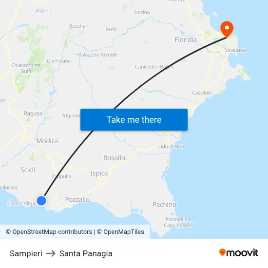 Sampieri to Santa Panagia map