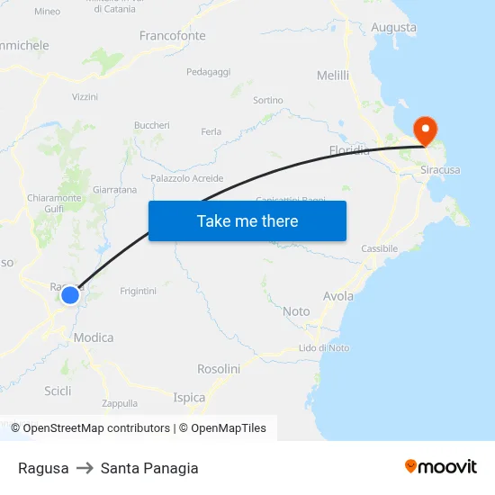 Ragusa to Santa Panagia map