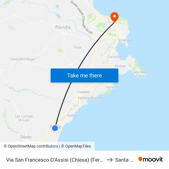Via San Francesco D'Assisi (Chiesa) (Fermata Non Segnalata) (Avola) to Santa Panagia map