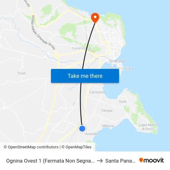Ognina Ovest 1 (Fermata Non Segnalata) to Santa Panagia map